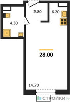 Планировка студии(квартира) площадью 28 квадратных метров в “ЖК Прокшино”