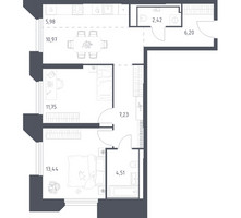 Планировка двухкомнатной(апартаменты) площадью 62.5 квадратных метров в “ЖК Скай Спутник”