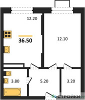 Планировка однокомнатной(квартира) площадью 36.5 квадратных метров в “ЖК Видный берег 2”