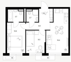 Планировка двухкомнатной(квартира) площадью 48.8 квадратных метров в ЖК “ЖК Саларьево парк”