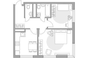 Планировка двухкомнатной(квартира) площадью 51.28 квадратных метров в “ЖК Императорские Мытищи”