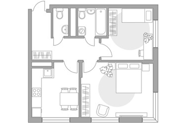 Планировка двухкомнатной(квартира) площадью 51.28 квадратных метров в ЖК “ЖК Императорские Мытищи”