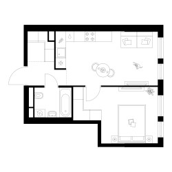 Планировка однокомнатной(квартира) площадью 39.6 квадратных метров в ЖК “Квартал Мит”