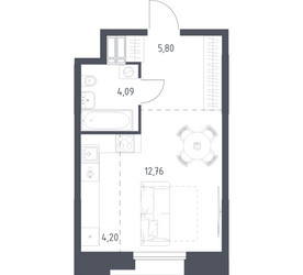 Планировка студии(апартаменты) площадью 26.59 квадратных метров в ЖК “ЖК Апарт-отель Тропарево парк”