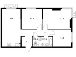 Планировка трехкомнатной(квартира) площадью 79 квадратных метров в “ЖК Руставели 14”