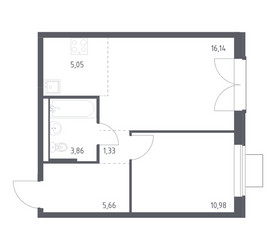Планировка однокомнатной(квартира) площадью 43.02 квадратных метров в ЖК “ЖК Квартал Западный”