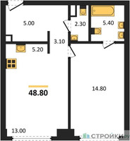 Планировка однокомнатной(квартира) площадью 48 квадратных метров в “Жилой район Alia (Алиа)”