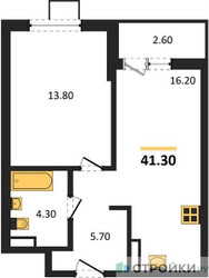 Планировка однокомнатной(квартира) площадью 41.3 квадратных метров в ЖК “ЖК Деснаречье”