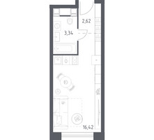 Планировка студии(апартаменты) площадью 22.38 квадратных метров в “ЖК Пятницкое 58 (Перец)”