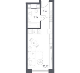 Планировка студии(апартаменты) площадью 22.38 квадратных метров в ЖК “ЖК Пятницкое 58 (Перец)”