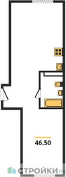 Планировка двухкомнатной(квартира) площадью 46.4 квадратных метров в ЖК “ЖК ЭкоБунино (Южное Бунино)”