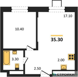 Планировка однокомнатной(квартира) площадью 35.3 квадратных метров в ЖК “ЖК Люберцы”