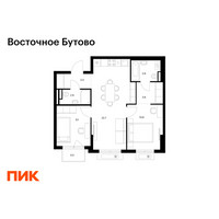 Планировка двухкомнатной(квартира) площадью 56.9 квадратных метров в “ЖК Восточное Бутово”