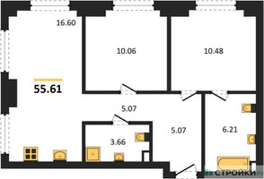 Планировка двухкомнатной(квартира) площадью 55.61 квадратных метров в “ЖК "Гранд Фили"”