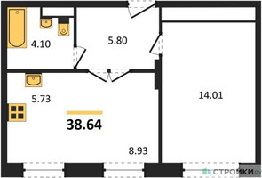 Планировка однокомнатной(апартаменты) площадью 38.64 квадратных метров в “ЖК Движение. Говорово”