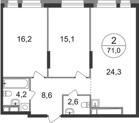 Планировка двухкомнатной(квартира) площадью 71 квадратных метров в ЖК “ЖК Первый Московский”