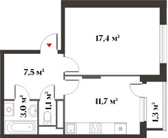 Планировка однокомнатной(квартира) площадью 40.8 квадратных метров в “Миниполис 8 кленов”