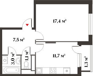 Планировка однокомнатной(квартира) площадью 40.8 квадратных метров в ЖК “Миниполис 8 кленов”