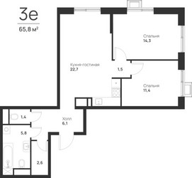 Планировка двухкомнатной(квартира) площадью 65.8 квадратных метров в ЖК “ЖК Форевиль”