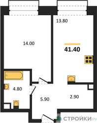 Планировка однокомнатной(квартира) площадью 41.4 квадратных метров в ЖК “ЖК Шагал”