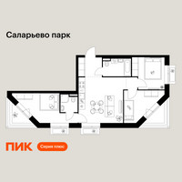 Планировка трехкомнатной(квартира) площадью 62.5 квадратных метров в “ЖК Саларьево парк”