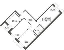 Планировка трехкомнатной(квартира) площадью 82.38 квадратных метров в “ЖК Времена года”