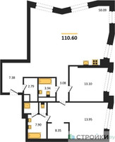 Планировка двухкомнатной(квартира) площадью 110.6 квадратных метров в “ЖК Republic (Репаблик)”