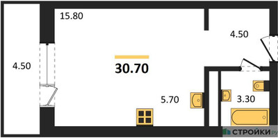 Планировка студии(квартира) площадью 30.2 квадратных метров в ЖК “ЖК Одинцовские кварталы”