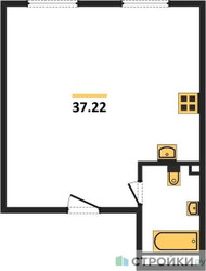 Планировка однокомнатной(апартаменты) площадью 37.22 квадратных метров в ЖК “ЖК Октябрьская 98 (MirrorЗдание)”