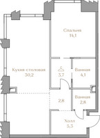 Планировка однокомнатной(квартира) площадью 63 квадратных метров в “ЖК Коллекция Лужники”