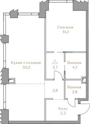 Планировка однокомнатной(квартира) площадью 63 квадратных метров в ЖК “ЖК Коллекция Лужники”