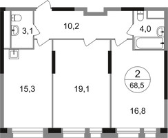 Планировка двухкомнатной(квартира) площадью 68.5 квадратных метров в “ЖК Первый Московский”