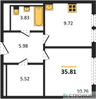 Планировка однокомнатной(квартира) площадью 35.81 квадратных метров в “ЖК Остафьево”