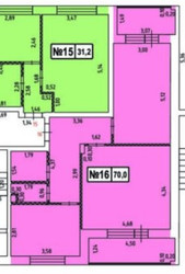 Планировка двухкомнатной(квартира) площадью 70 квадратных метров в ЖК “ЖК Терра”