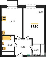 Планировка однокомнатной(квартира) площадью 33.9 квадратных метров в “ЖК Новоград Павлино”