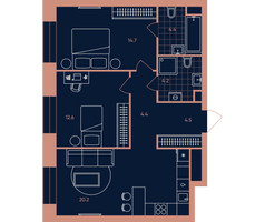 Планировка трехкомнатной(квартира) площадью 65 квадратных метров в “Квартал Эра”