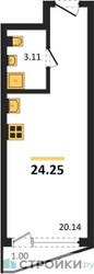 Планировка студии(квартира) площадью 24.25 квадратных метров в ЖК “ЖК Аметист”