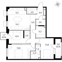 Планировка 4+ комнатной(квартира) площадью 86.2 квадратных метров в ЖК “ЖК 1-й Химкинский (Первый Химкинский)”