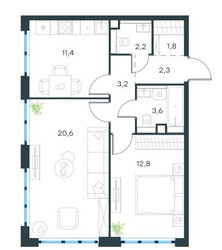 Планировка двухкомнатной(квартира) площадью 57.9 квадратных метров в ЖК “ЖК Level Южнопортовая”