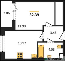 Планировка однокомнатной(квартира) площадью 32.39 квадратных метров в “Жилые кварталы Новое Пушкино”