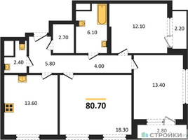 Планировка трехкомнатной(квартира) площадью 80.7 квадратных метров в “Квартал Филатов луг”