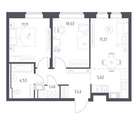 Планировка двухкомнатной(квартира) площадью 51.83 квадратных метров в ЖК “ЖК Большое Путилково”