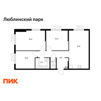 Планировка трехкомнатной(квартира) площадью 75.5 квадратных метров в “ЖК Люблинский парк”
