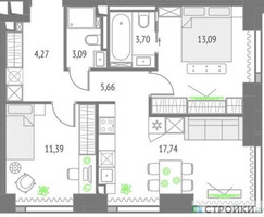 Планировка двухкомнатной(квартира) площадью 58.94 квадратных метров в “ЖК Upside Towers (Апсайд Тауэрс)”