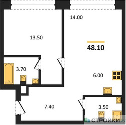 Планировка однокомнатной(квартира) площадью 48.1 квадратных метров в ЖК “ЖК Мангазея в Богородском”