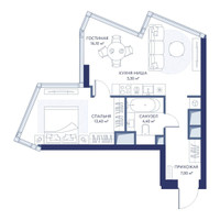 Планировка однокомнатной(квартира) площадью 46.4 квадратных метров в “ЖК ХАЙДАУТ”
