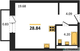 Планировка студии(квартира) площадью 28.84 квадратных метров в “Семейный дом "Олива"”