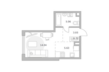 Планировка студии(квартира) площадью 28.48 квадратных метров в ЖК “ЖК Мневники от Гранель”