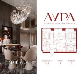 Планировка двухкомнатной(квартира) площадью 64.8 квадратных метров в ЖК “ЖК АУРА”