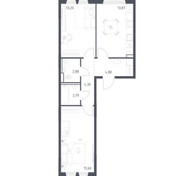 Планировка двухкомнатной(квартира) площадью 57.52 квадратных метров в ЖК “ЖК Пригород Лесное”